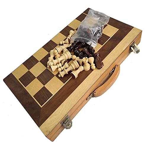 Schachbrett, tragbares Schachspiel aus Holz, große Handbox/Schachkasten, Schachspiel, 16,5 x 16,5 Zoll, Reiseschachbrettspielset für Urlaubspartys, Schachspiele im alten Stil von AoBloom