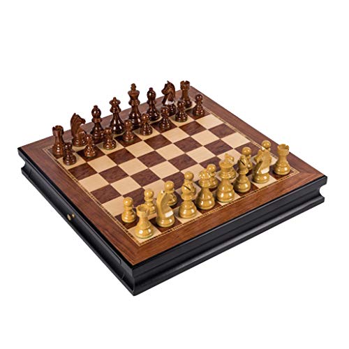 Schachbrettspiel Schachspiel mit zwei Schubladen Kreatives Schachspiel aus Holz Leicht und einfach zu tragen Als Geschenk für Schachliebhaber und -schüler Schachspiel von AoBloom