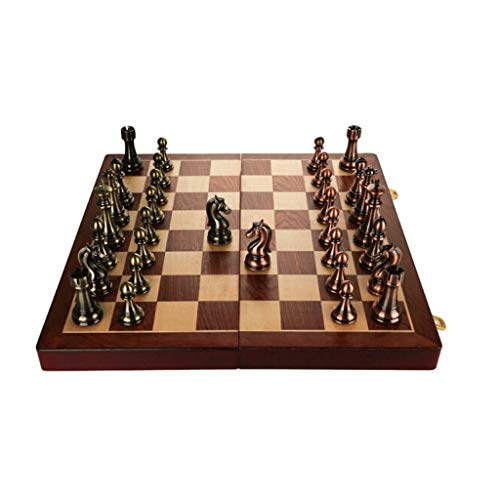 Tragbare Schachspiele, Schach-Geschenkbox-Set, Schachfiguren aus Metall und Bronze, spezielles Klappbrett für das Spiel, tägliches Training, Schachbrettspiel von AoBloom