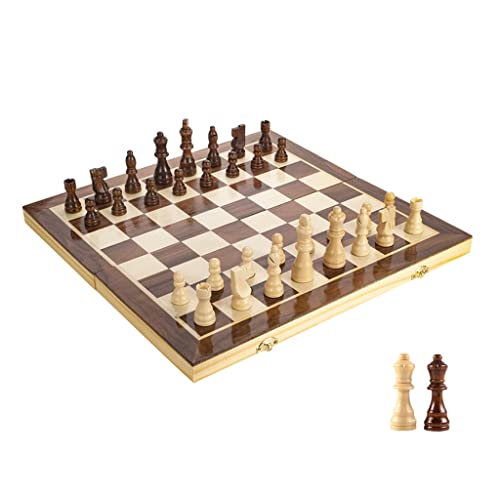 Tragbare Schachspiele, magnetisches Schachspiel, Schachbrettset aus Holz mit Spielsteinaufbewahrungsfächern, Reiseschach, professionelles Schach für Erwachsene, 2 zusätzliche Damen, Schachbrettspiel von AoBloom