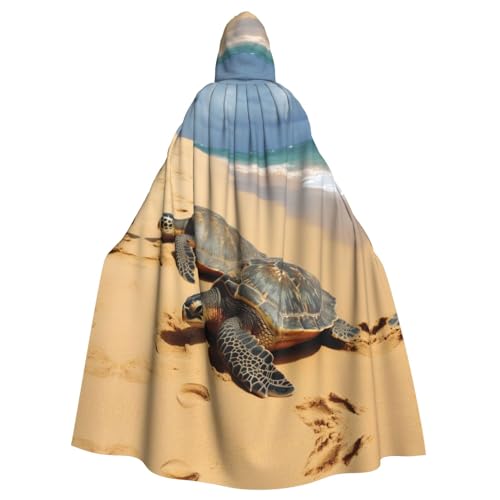 AoRom Bedruckter Kapuzenumhang mit Schildkröten am Strand, Unisex, Umhang mit Kapuze, Umhang für Halloween, Weihnachten, Cosplay-Kostüme von AoRom