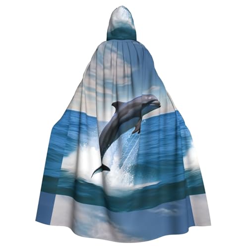 AoRom Kapuzenumhang mit Aufdruck "Jumping Up Delfin", Unisex, Umhang mit Kapuze, Umhang für Halloween, Weihnachten, Cosplay-Kostüme von AoRom