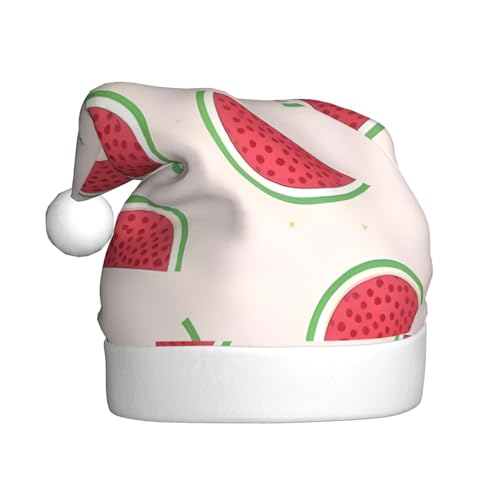 AoRom Weihnachtsmütze mit rosa Wassermelonen-Druck, Weihnachtsmannmütze für Erwachsene, Plüsch, bequem, Weihnachtsmütze für Neujahrsparty von AoRom