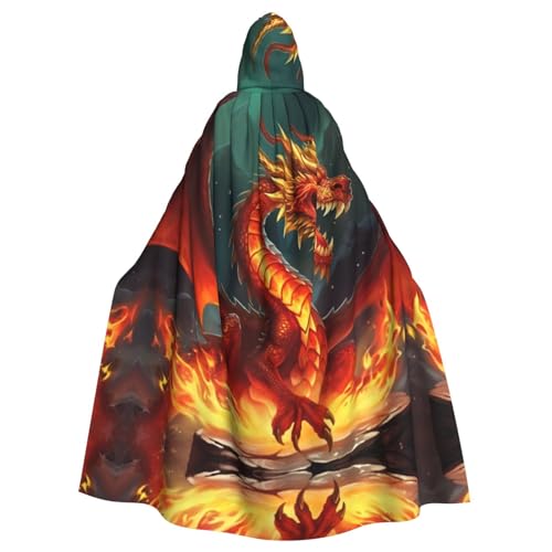 Kapuzenumhang mit Drachenkönig im Feuer, Unisex, Umhang mit Kapuze, Umhang für Halloween, Weihnachten, Cosplay, Kostüme, Schwarz, Einheitsgröße von AoRom