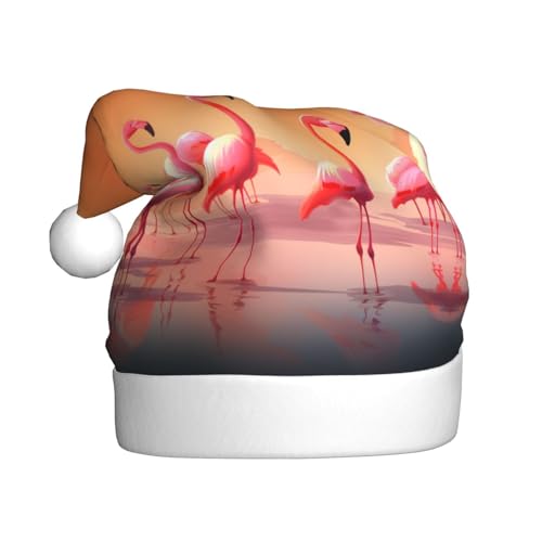 Weihnachtsmütze mit Flamingo-Motiv, bedruckt, Weihnachtsmannmütze für Erwachsene, Plüsch, bequeme Weihnachtsmütze für Neujahrsparty von AoRom