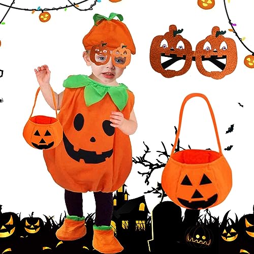 Aohcae 5PCS Kürbis Kostüm Kinder, Kürbis Kostüm mit Hut und Schuh halloween kostüm kinder Unisex Kostüm Baby Kürbis Kostüm Perfekt für Halloween, Karneval, Kostümparty (100) von Aohcae