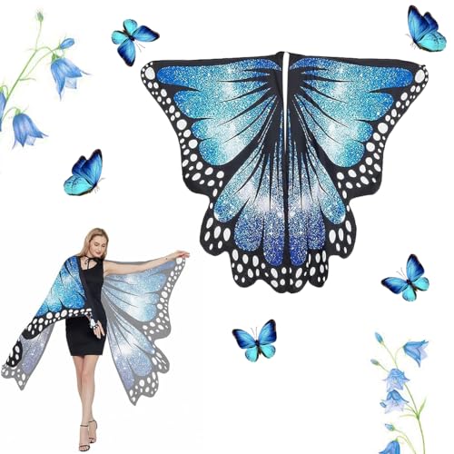 Aohhy Frauen Schmetterling Flügel Umhang Fee Mädchen Schal Halloween Cape Dress Up Kostüm Accessoire (134,6 x 167,6 cm, blauer Stern) von Aohhy