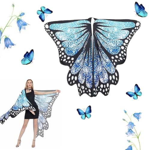 Aohhy Schmetterling Kostüm Damen, Erwachsene Schmetterlingsflügel Karneval Faschings kostüme, Schmetterling Umhang Verkleidung für Halloween, Cosplay, Mottoparty (134,6 x 167,6 cm, Blauer) von Aohhy