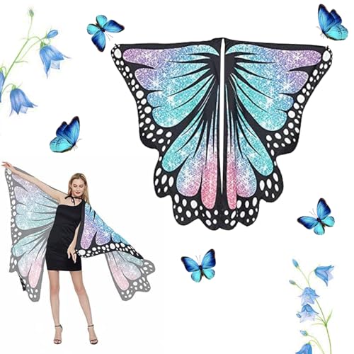 Aohhy Schmetterling Kostüm Damen, Erwachsene Schmetterlingsflügel Karneval Faschings kostüme, Schmetterling Umhang Verkleidung für Halloween, Cosplay, Mottoparty (134,6 x 167,6 cm, grün) von Aohhy