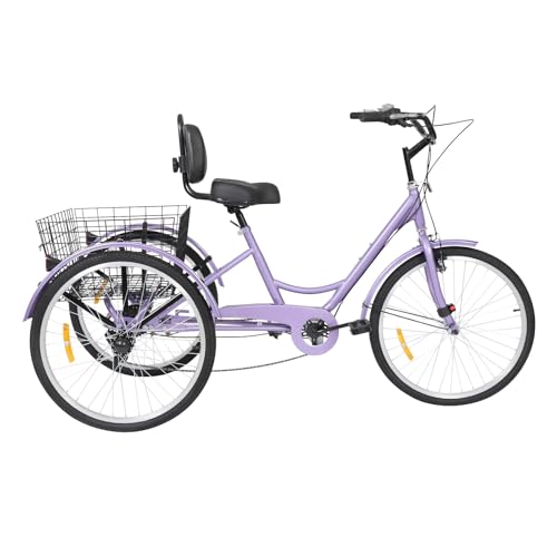 7 Gang Dreirad für Erwachsene 24 Zoll verstellbares mit Korb Fahrrad Klappdreirad Einkaufskorb faltbares Rückenlehne Sitzkissen Räder Seniorenfahrrad Reisen Dreiräder Tricycle 175x78cm von Aohuada