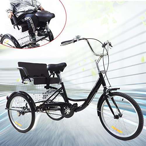 Dreirad für Erwachsene, 3 Räder, Dreirad für Senioren, mit Einkaufskorb und Kindersitz, Frachtfahrrad, Dreiradpedal, Schwarz von Aohuada