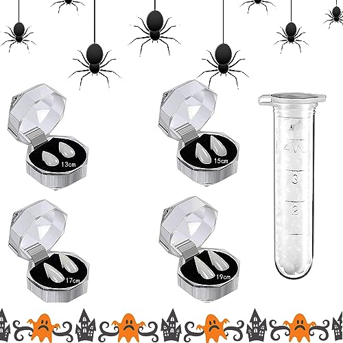 4 Paar Vampirzähne,4 Größen Custom Fangs,Halloween Vampir Zähne,mit 1 Tube Zähne Pellets Klebstoff für Cosplay Party Requisiten Halloween Party Reißzähne von Aoiuenok