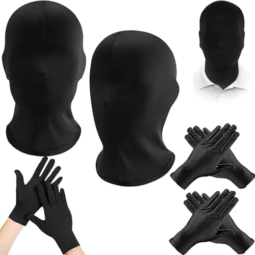 Aoiuenok 2 Stück Gesichtslose Maske, Schwarz Gesichtslose Maske, mit 2 Stück Schwarzen Handschuhen, Vollgesichtsmaske Halloween, Schwarze Vollgesichtsmaske, für Halloween Party Kostüm Cosplay von Aoiuenok