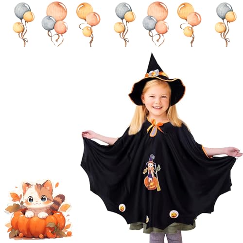 Aoiuenok Halloween Kostüm Kinder, Halloween Fledermaus Umhang mit Hut, Kinder Halloween Kostüm Fledermaus Umhang, mit Hut und Kürbis-Muster, für 90-150cm Jungen Mädchen Halloween Cosplay Party von Aoiuenok