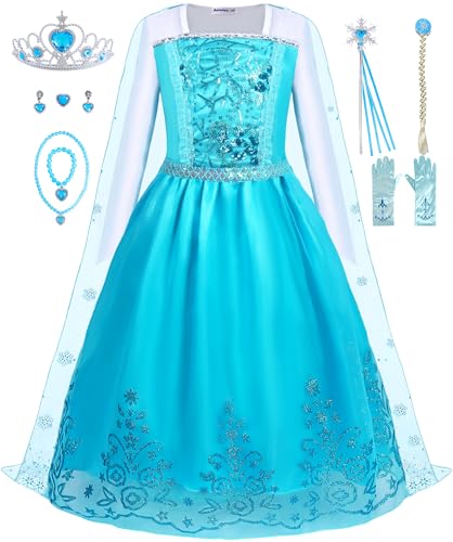 Aoiviss Mädchen Blau Prinzessin Kostüm Langarm Pailletten Partykleid Weihnachten Verkleidung Karneval Prinzessinkleid Halloween Fest 150 von Aoiviss