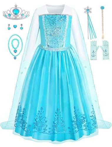 Aoiviss Mädchen Blau Prinzessin Kostüm Langarm Pailletten Partykleid Weihnachten Verkleidung Karneval Prinzessinkleid Halloween Fest 150 von Aoiviss