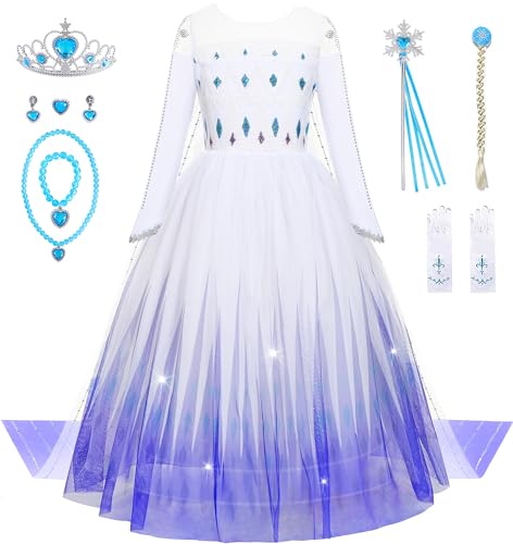 Aoiviss Mädchen Pailletten Prinzessin Kleid Weiß Langarm Prinzessin Kostüm Diamant Party Verkleidung Karneval Halloween 130 von Aoiviss