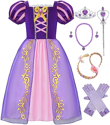 Aoiviss Mädchen Puffärmel Prinzessin Kostüm Lila Kurzarm Prinzessinkleid Cosplay Party Geburtstag Halloween Weihnachten 110 von Aoiviss