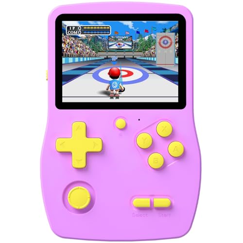 Aojiao 32 Bit Handheld Spielkonsolen für Kinder mit 218 Videospiele, Tragbarer Gaming-Player mit 3.0" IPS-Bildschirm wiederaufladbarem Akku, Reise Spiele Geschenke Spielzeug für Jungen Mädchen, Lila von Aojiao