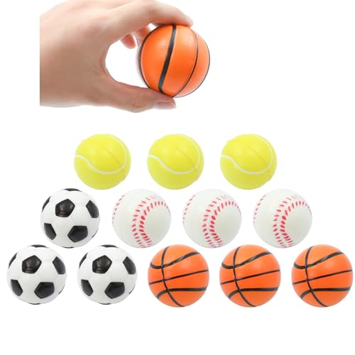 12 Stücke stressball Erwachsene, stressball Kinder, Aolkee Anti Stress Spielzeug 5cm Mini Stress Sportbälle, Anti Stress Geschenke, Mini Fussball, Kleiner Fußball/Basketball/Tennis/Baseball von AolKee