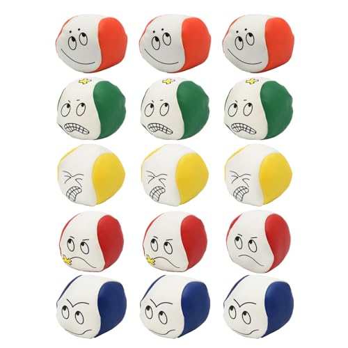 AolKee 15 Stücke Jonglingbälle Set für Anfänger, Mini Bunte Jonglierbälle Kinder, Jonglierbälle Erwachsene,Juggling Balls, Weiche und lustige Emoticon Jonglieren Kugeln für Jonglieren Spielzeug Spiel von AolKee