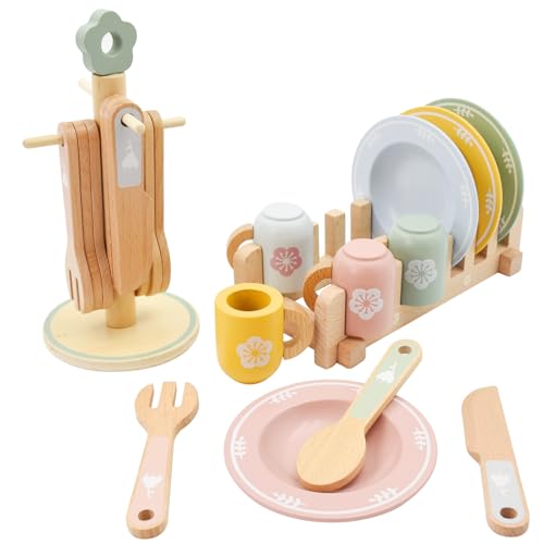 Holz Küche Spielzeug, Aolkee Holz Spielzeug Küchengeschirr Set,Holz Küche Zubehör, Kleinkind Küche Set, Kinder Rollenspiel Alter 3+ Jahre von AolKee