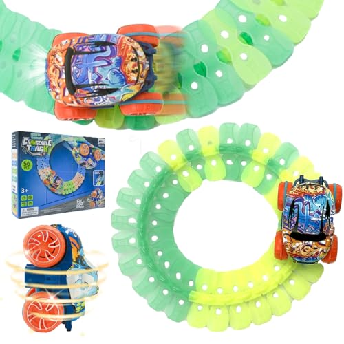 Rennbahn Spielzeug für Kinder, AolKee autorennbahn mit LED Lichtern, Auto 360° drehen, Flexibility Track, Leuchtendes Spiel Set Kinder Spielzeug, Cars Spielzeug, für Alter 3+ Kinder Junge von AolKee