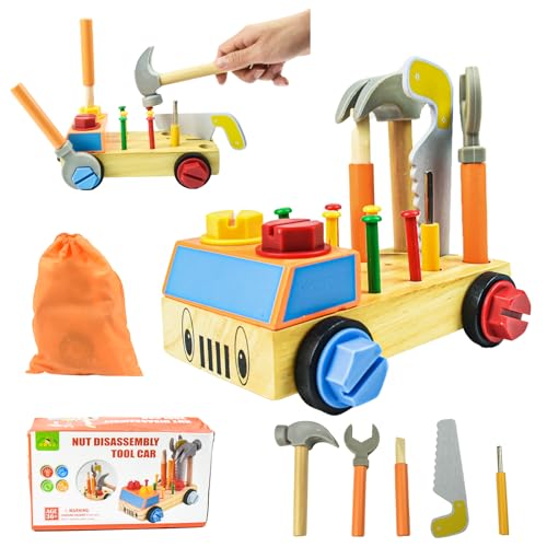 Werkzeugkoffer Kinder, AolKee Werkbank Kinder, Werkzeug Kinder, Montessori Spielzeug ab 2 3 4 Jahre Geschenk Junge Mädchen, Holzwerkzeuge Kinderspielzeug, Lernspielzeug Werkzeug von AolKee