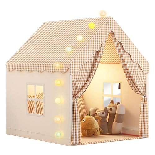 Aolawco Kind Spielen Zelt mit Lichtern, Kinder Zelt Indoor | Bett Zelt Prinzessin Zelt, große Kinder Haus Indoor & Outdoor, Prinzessin Zelt für Mädchen Spielzeug Haus Geschenk-Khaki (47 * 40 * 51) von Aolawco