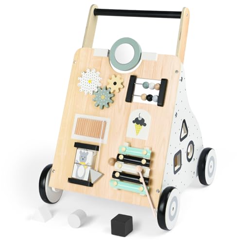 Aolso Baby Lauflernwagen Holz, 2-in-1 Activity Baby Lauflernhilfe, Montessori Spielzeug Multifunktion, Holzspielzeug Baby, Werkzeugbank für Kinder aus Holz, 12+ Monate von Aolso