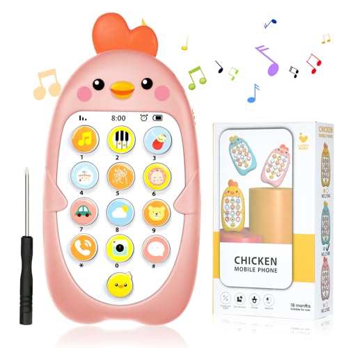 Aolso Baby Telefon Musikalisches Spielzeug Babyspielzeug Smartphone, Spielzeug-Telefon für Kinder, elektronisches gesprochenes Sprachenlernen, Geschenk für Babys, Mädchen und Jungen（Küken-Rosa） von Aolso