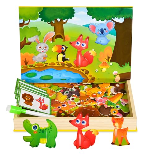 Aolso Holz Magnetpuzzle, Kreative Magnetspiel Box, Tier-Magnettafel Puzzlespiele, Magnetpuzzlespiele Spielzeug, Magnet Spielzeug Kinder, Kinder-Lernspielzeug für 3 4 5 jährige Mädchen Jungen von Aolso