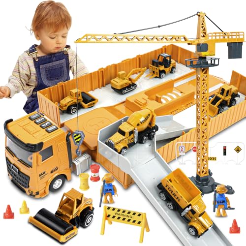 Aolso Kinder BAU LKW Spielzeug, Baufahrzeuge Kinder groß LKW Fahrzeug Spielzeug, Engineering Kran, Bagger, Bulldozer Dampfwalze, Jungen Spielzeug für Kinder Jungen 3 4 5 6 7 8 Jahre von Aolso