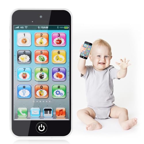 Aolso Telefon Spielzeug für Babys, Musik Handy Spielzeug, gefälschtes Telefon Spielzeug, Spielzeug Telefon für Jungen und Mädchen, Baby Spielzeug Geschenke, Kinder Lernen Mobiltelefon(Schwarz B) von Aolso