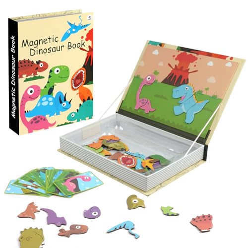 Aolso Magnetpuzzles für Kinder, 3–5 Jahre Magnetspiel, Dinosaurier Magnetpuzzles, Tierpuzzlebuch für Kleinkinder, Reisespiele und Reisespielzeug, Lernmagnet-Geschenk für den Roadtrip von Aolso