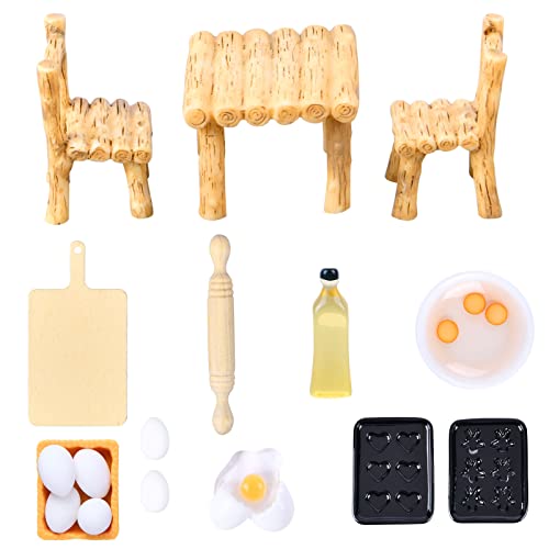 Aolso Puppenhaus Zubehör, 17PCS Wichtel Zubehör, Miniatur Wichtel Zubehör Zubehör Weihnachten, Miniatur Deko Miniatur Eier Milchbrot Mehlbeutel Puppenhaus Küchen-Backset (Holzfarbe) von Aolso