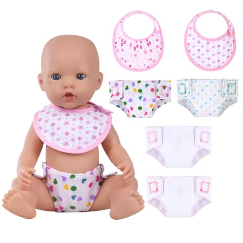 Aolso Puppenzubehör Windel, 6 Stück Puppenzubehör Windel-Babypuppenwindeln, Windeln für Baby Puppen, Babypuppenwindel-Set, wiederverwendbar für mehrere Zwecke (rot/grün/weiß/rosa) von Aolso