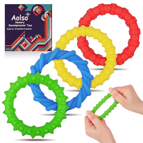 Aolso Sensorischen Armbänder, 4 Stück Wristband Fidget Dekompression Spielzeug Emotional Beruhigendes Spielzeug Stressberuhigendes Spielzeug Für Kinder Erwachsene von Aolso