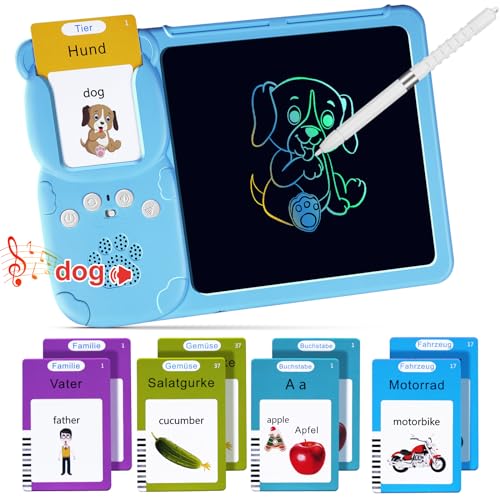 Aolso Sprechendes Flash-Card-Lernspielzeug, LCD-Schreibtablett 510 Wörter doppelseitige Lernkarten, Interaktives Geschenk für Montessori-Kinder, Hörbar Lernspielzeug, Sprechende Flash-Karten(Blau) von Aolso