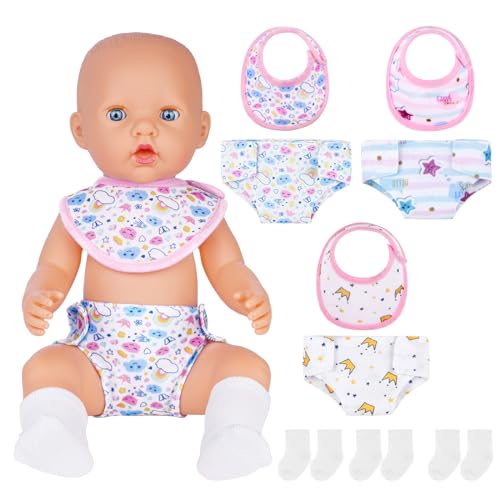 Aolso Windeln für Baby Puppen,9 Stück puppenwindeln,Puppenlätzchen und Socke Set,Puppen zubehör,Windeln Lätzchen-Set für 14"-18" Puppen von Aolso