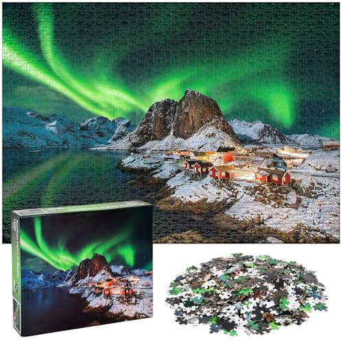 Puzzle 1000 Teile, Puzzle 1000 Teile Erwachsene, Puzzle für Erwachsene, Rahmenpuzzle, Nordlicht-Puzzles, Papierpuzzles, Flache Puzzles für Heimdekoration, Bunte Spiele von Aomhrek