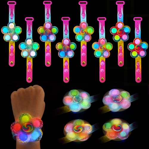 AOMIG Leuchtarmband kinder, 8 Stück Leuchtarmbänder Spinner Led Armband Kinder, Blinkende Armbänder in der Dunkelheit, LED Leuchtspielzeug, Party Zubehör Geschenke für Kinder Geburtstag Festival Party von Aomig