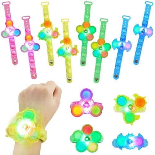 AOMIG Leuchtarmband kinder, 8 Stück Leuchtarmbänder Spinner Led Armband Kinder, Blinkende Armbänder in der Dunkelheit, LED Leuchtspielzeug, Party Zubehör Geschenke für Kinder Geburtstag Festival Party von Aomig