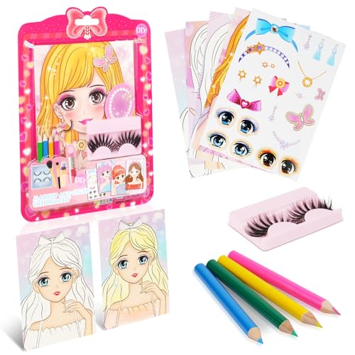 Aomig Anziehspielset 4Pcs Prinzessinnen Anziehspiel Schminkspiel Papier Makeup Spiel für Mädchen Papier-Make-up-Spielzeugset Modedesign Bastelset DIY Spielzeug für Kinder Girls Geschenke 4~8 Jahre (A) von Aomig