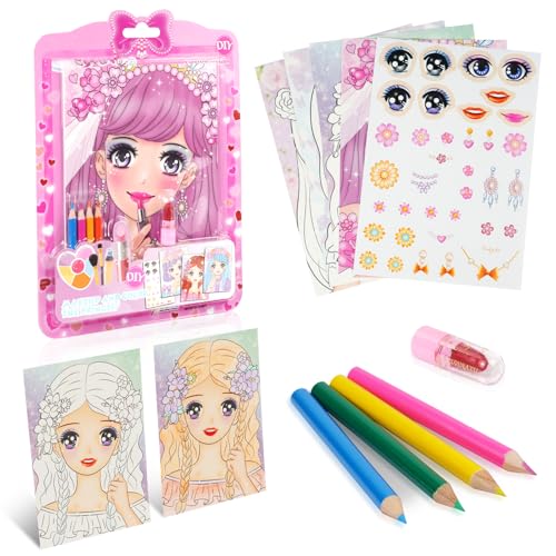 Aomig Anziehspielset 4Pcs Prinzessinnen Anziehspiel Schminkspiel Papier Makeup Spiel für Mädchen Papier-Make-up-Spielzeugset Modedesign Bastelset DIY Spielzeug für Kinder Girls Geschenke 4~8 Jahre (B) von Aomig