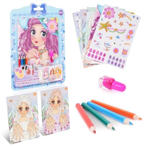 Aomig Anziehspielset 4Pcs Prinzessinnen Anziehspiel Schminkspiel Papier Makeup Spiel für Mädchen Papier-Make-up-Spielzeugset Modedesign Bastelset DIY Spielzeug für Kinder Girls Geschenke 4~8 Jahre (C) von Aomig