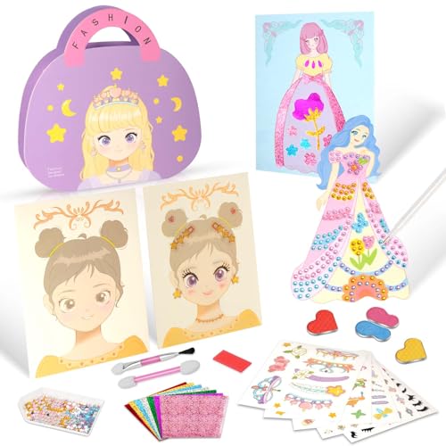 Aomig Anziehspielset 64Pcs Prinzessinnen Anziehspiel Schminkspiel Papier Makeup Spiel für Mädchen Papier-Make-up-Spielzeugset Modedesign Bastelset DIY Spielzeug für Kinder Girl Geschenke 4~8 Jahre (A) von Aomig