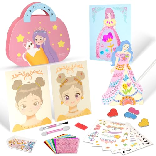 Aomig Anziehspielset 64Pcs Prinzessinnen Anziehspiel Schminkspiel Papier Makeup Spiel für Mädchen Papier-Make-up-Spielzeugset Modedesign Bastelset DIY Spielzeug für Kinder Girl Geschenke 4~8 Jahre (B) von Aomig