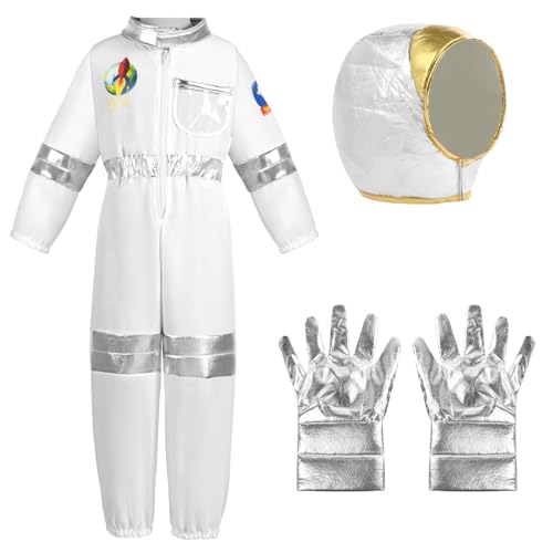 Aomig Astronaut Kostüm kinder 3Pcs Weiß Astronautenkostüm Kind Unisex Astronautenoverall Astronauten Helm Silberne Handschuhe Weltall Kostüm für Mädchen Jungen Raumfahrer Spaceman Kostüm Outfit (XL) Aomig Astronaut Kostüm kinder 3Pcs Weiß Astronautenkostüm Kind Unisex Astronautenoverall Astronauten Helm Silberne Handschuhe Weltall Kostüm für Mädchen Jungen Raumfahrer Spaceman Kostüm Outfit (XL) von Aomig