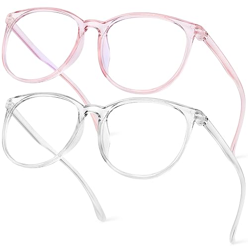 Aomig Blue Light Blocking Glasses, 2PC Blaulichtfilter Brille Gaming, Lesebrillen Sehhilfe Augenoptik Brille, Bildschirmbrille Unisex Schützt Die Augen und Lindert Müdigkeit (Rosa/weiß) von Aomig